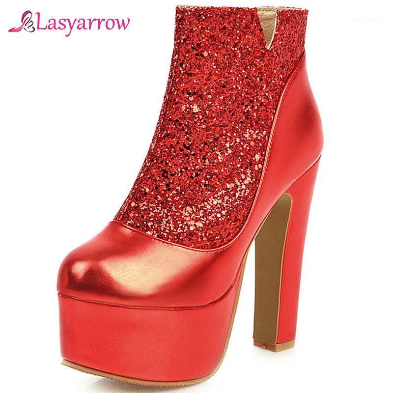 

Lasyarrow Sexy Chunky Platforms Glitter Night Club Ankle Boots for Ladies Round Toe Zipper Bling Bling Party Wedding Boots J11151, Black