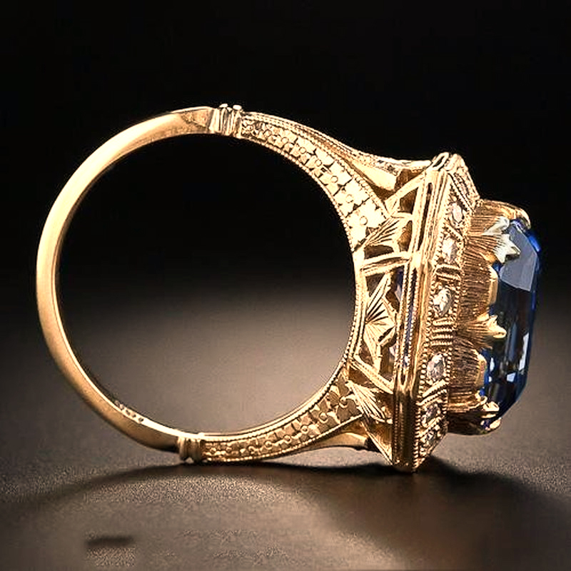 

Blue Topaz Princess Diamond Ring with 18K Yellow Gold Color Engagement Ring for Women Gift Jewelry Ring, Silver