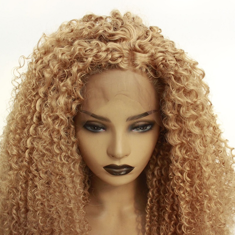 

Popular fluffy African koji high temperature silk chemical fiber wig Front lace half hand hook head cover, As pic