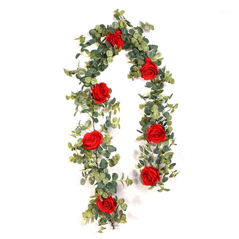 

Artificial Rose Flower Eucalyptus Leaf Garland Greenery Simulation Flower Rattan for Wedding Party Backdrop Wall Decoration1, As shown