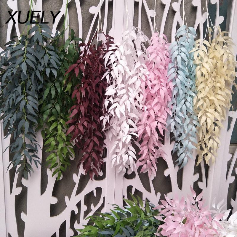 

110cm fake plants Hangings Willow vine Wall wedding in party backdrop Artificial leaves Rattan Flowers Home Garden Decoration, Blue