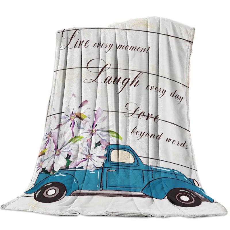 

Magnolia Flower Truck Vintage Wood Grain Throw Blanket Portable Soft Blanket for Sofa Microfiber Flannel Blankets for Beds