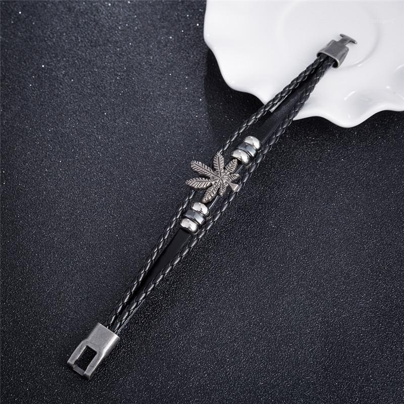 

Charm Bracelets 21cm Bracelet 3 Strands Rope Handmade Leather Friendship Wristband Leaf Surfer Black Womens And Mens1