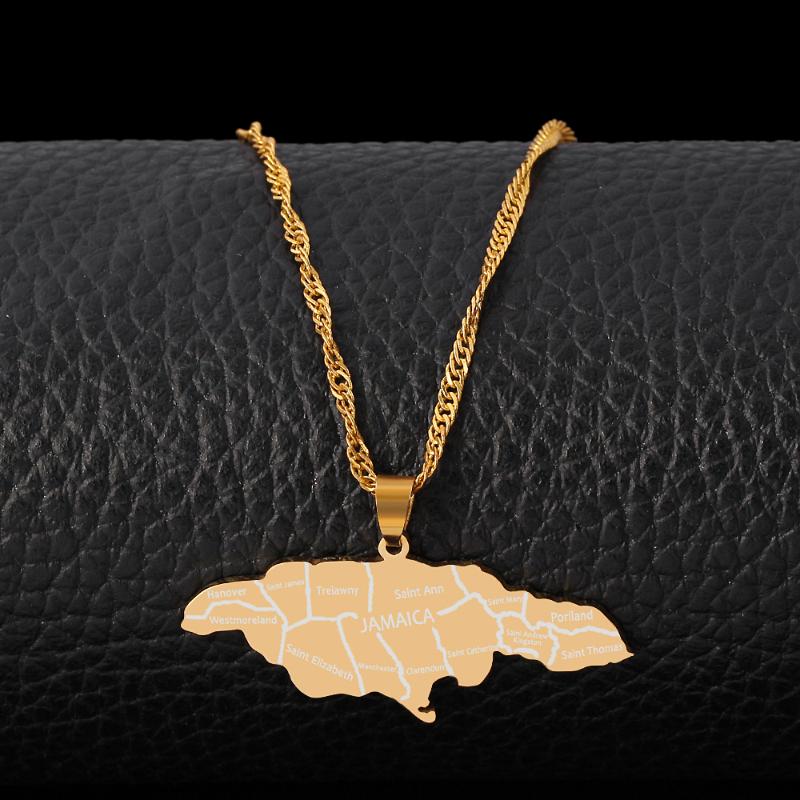 

Fashion Jamaica Map Pendant Necklace Stainless Steel Charm Jewelry For Man Women Charm Collar Necklace Gold Color Clavicle Chain