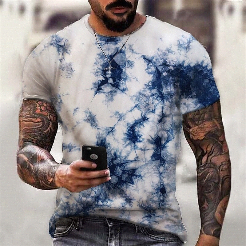 Men's T shirt 3D Print Graphic Tie Dye Crew Neck Daily Sports Print Short Sleeve Tops Casual Classic Designer Big and Tall Blue K6gz#