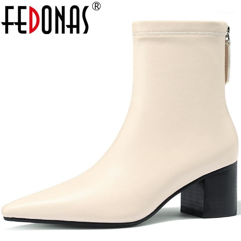 

FEDONAS Pointed Toe Shoes Woman Heels 2021 Autumn Winter Back Zipper High Heels Boots Boots Fashion Wedding Basic Ankle1, Brownr