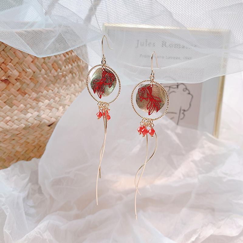 

New Hot Fashion Long Pendant Round Goldfish Tassel Personality Chinese Style Ethnic Girl Classic Earrings For Women Jewelry1