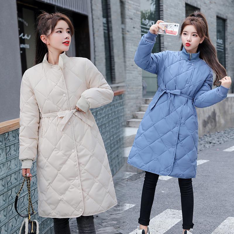 

Plus Size 3XL Women Parkas Winter Warm Coat Slim Cotton Padded Basic Jacket with Belt Female Casual Long Outwear Feminina 2020, Blue