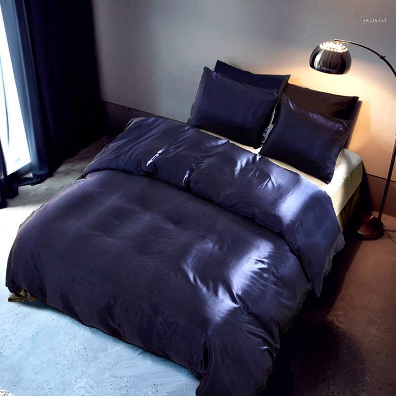 

35 Bedding Set Single Queen King Size Satin Duvet Cover Solid Color Set Bedclothes Free Shipping #sw1, -ns-3-bai