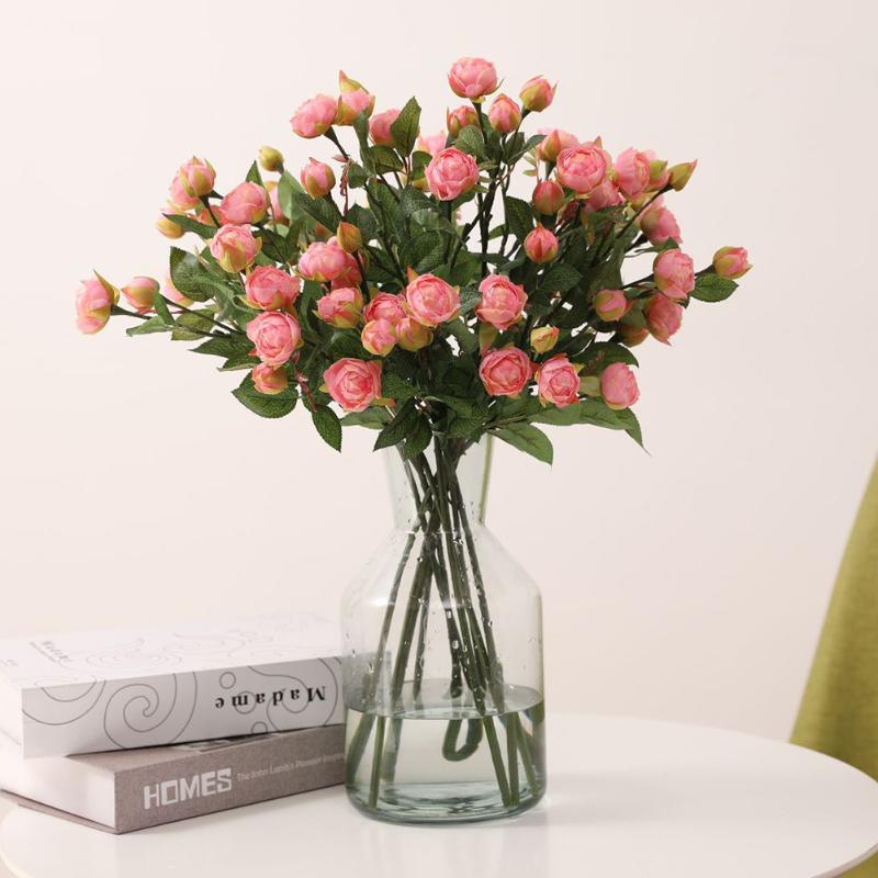 

7 Heads Artificial Rose Flower Bouquet Wedding Decoration Silk Fake Flowers Holding Garden Supplies Floral Bouquet, White