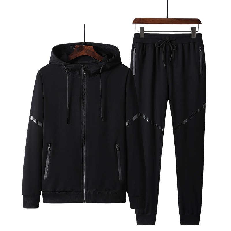 

Men's suit spring and autumn new cotton sports men's cardigan trousers two-piece middle-aged elderly suit leisure, Black