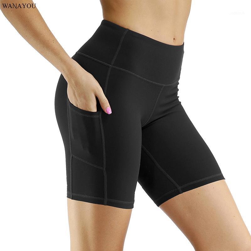 

Women Pocket Quick-Drying Yoga Shorts Breathable Training Sports Shorts Elastic High Waist Running Fitness Short Pants1, Wine red