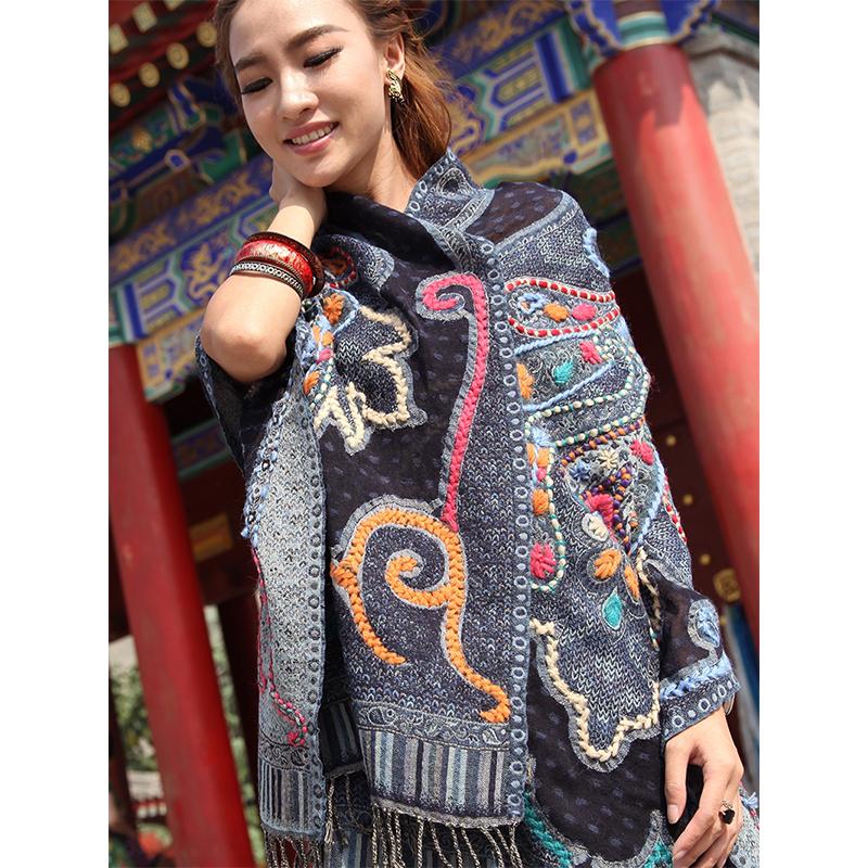 

100% Merino Wool Scarf Women Shawl India and Nepal hand-embroidered ethnic female travel photo wool shawl scarf Warm