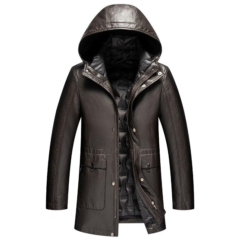 

2020 Winter Men's Leather Jacket Fashion Men's Business Jackets Large Size Solid Turn-down Collar Leather Warm L-4XL Black Brown, Picture color 1