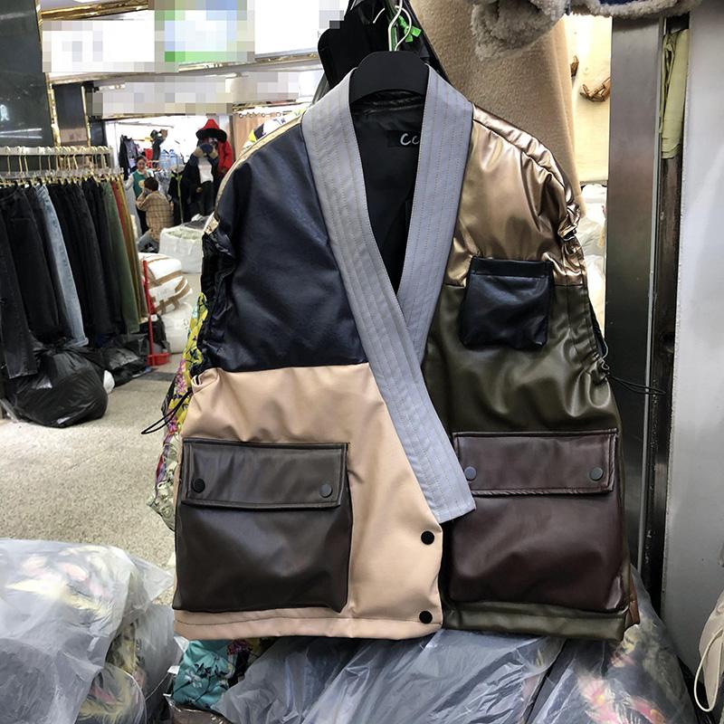 

EWQ] 2021 winter new ladies vest contrast color loose large size big pocket white duck down waistcoat women trend 16Q383, Khaki