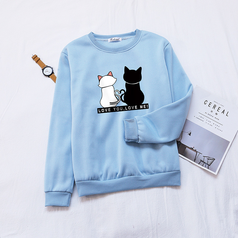 

Beautiful Cats From Animated Cartoons Large Prints Pink Camisola Autumn Loose Women Hoodies Puzzle Candy Casual Hot With Hood, Royal blue.