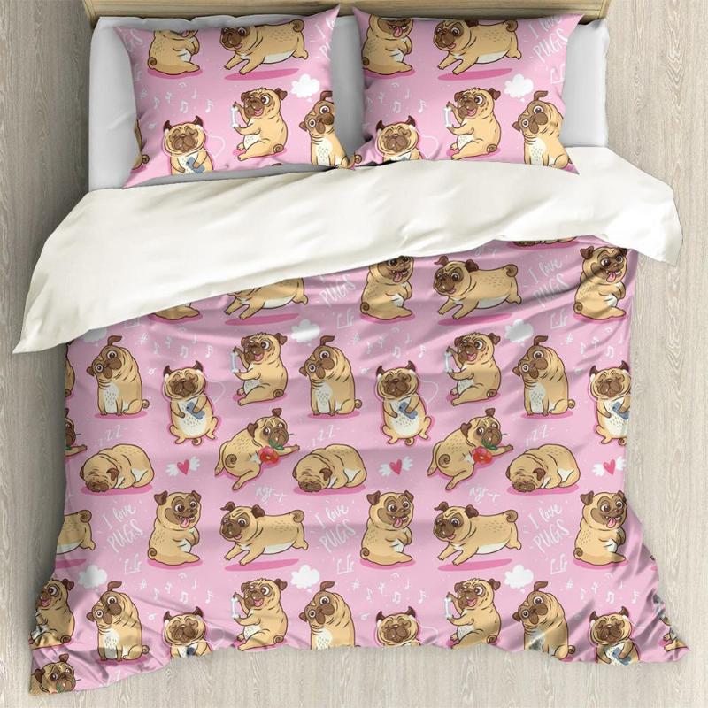 

Cartoon Pink Pug Dog Printed Bedding Sets Pug Dog Bed Set Duvet Cover Set King Queen Size Comforter Bedding Bed Linen, Z5848z35