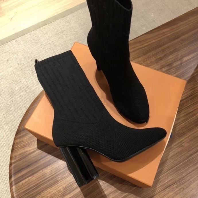 

Hot Sale Fashion Women Designer Boots Silhouette Ankle Boot Black martin booties Stretch High Heel Sock Boots and Flat Sock Sneaker Boot, Color 4
