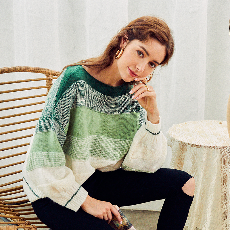autumn winter 2020 stripe women sweater oversize knitwear pullovers sweaters green casual female knitted sweater jumper