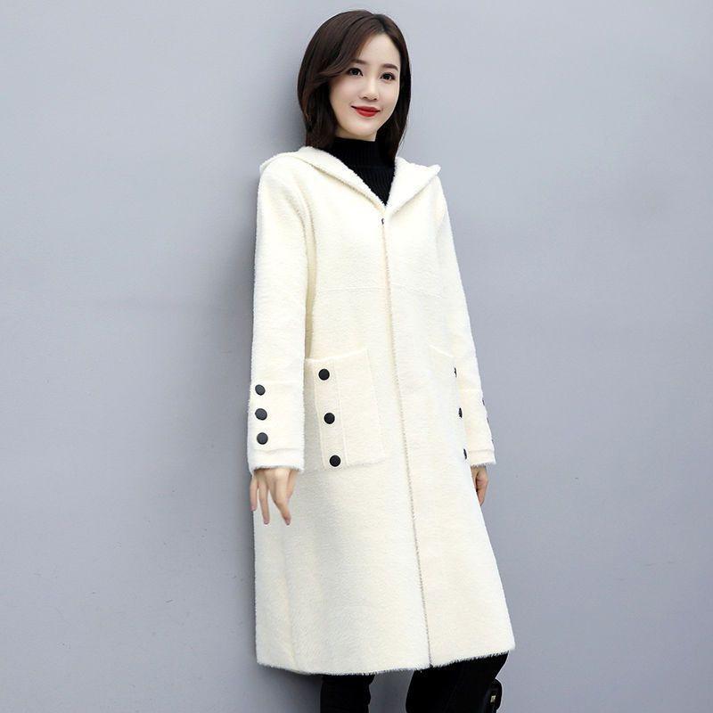 

2020 Autumn And Winter New Thick Gold Mink Velvet Coat Women' mid-length Loose Sweater Knitted Cardigan Coat A205, White