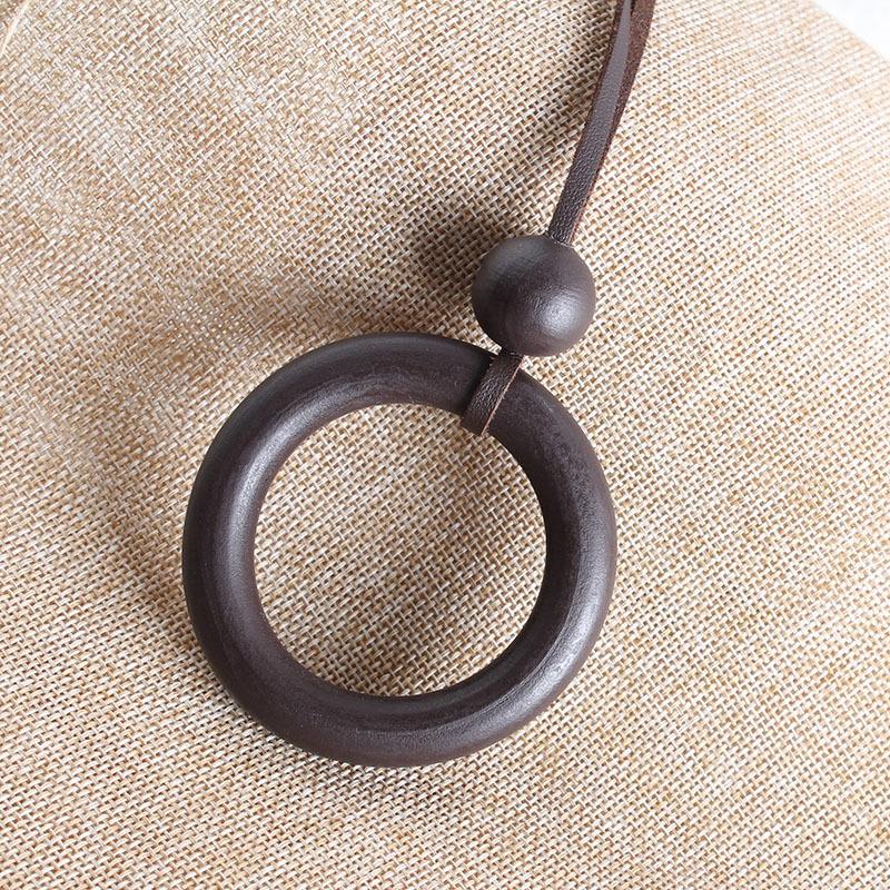 

Retro ethnic jewelry vintage necklace leather rope black Wooden circle pendant necklace men and women accessories
