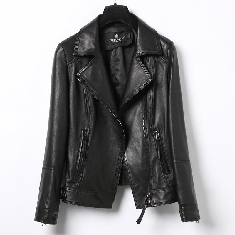 

Genuine Women Real Sheepskin Leather Bomber Jacket Spring Autumn Plsu Size Coat CN126P01 MF143, Black