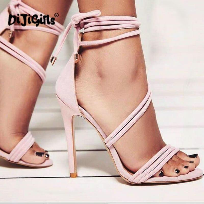 

Drop ship ladies shoes woman summer sandals women pumps zapatos mujer thin high heels sapato feminino chaussure sexy lace up1, Beige