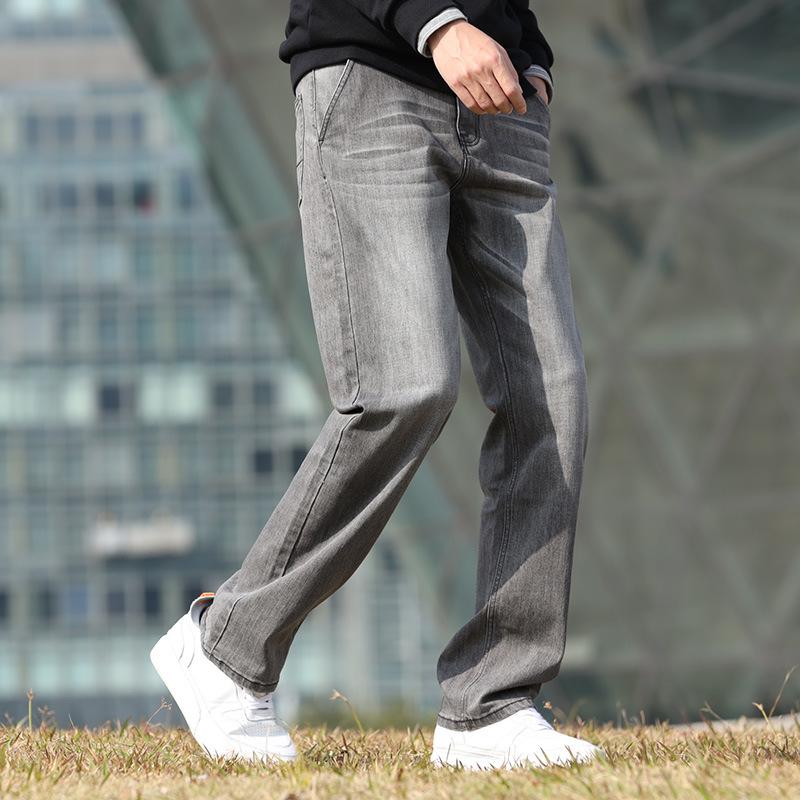 

Men's summer jeans wide-leg denim trousers plus size loose hip-hop skating jeans gray straight-leg pants loose trousers