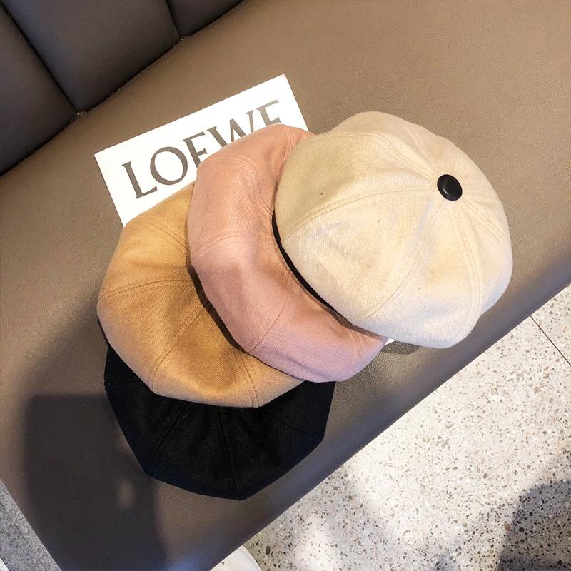 

202011-SHI9148 autumn spring Suede pu brim beret hat men women Leisure painter hat, Black