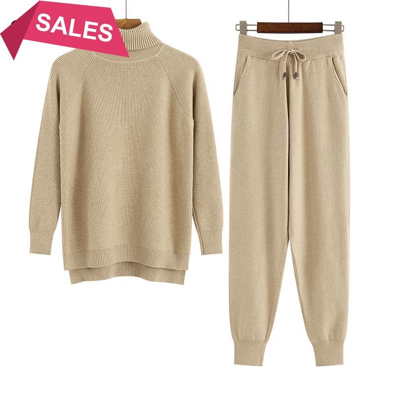 

2021 New 2 Pieces Women Tracksuit Turtleneck + Carrot Jogging Pants Pullover Sweater Set Chic Knitted Outwear 8wi2, Blue y885