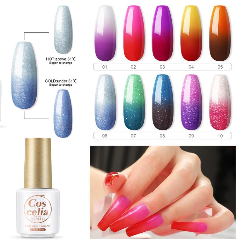 

COSCELIA 7ML Thermal Change Gel Nail Gel Polish Hybrid Varnish Semi Permanent Polish Temperature Color For Manicure Nail Art, Number 2