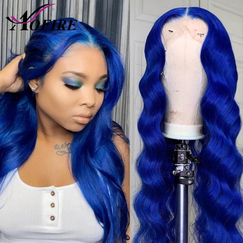 

Body Wave Wigs Blue Colored Lace Front Human Hair Wigs For Black Women Transparent Lace Human Hair Brazilian Vrigin