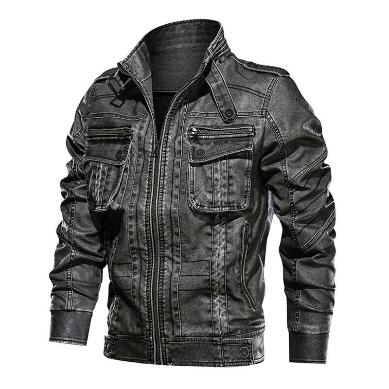 

Mens Leather Jacket Spring Autumn Men Vintage Motorcycle Faux Leather Jacket Fashion PU Large Size, Black