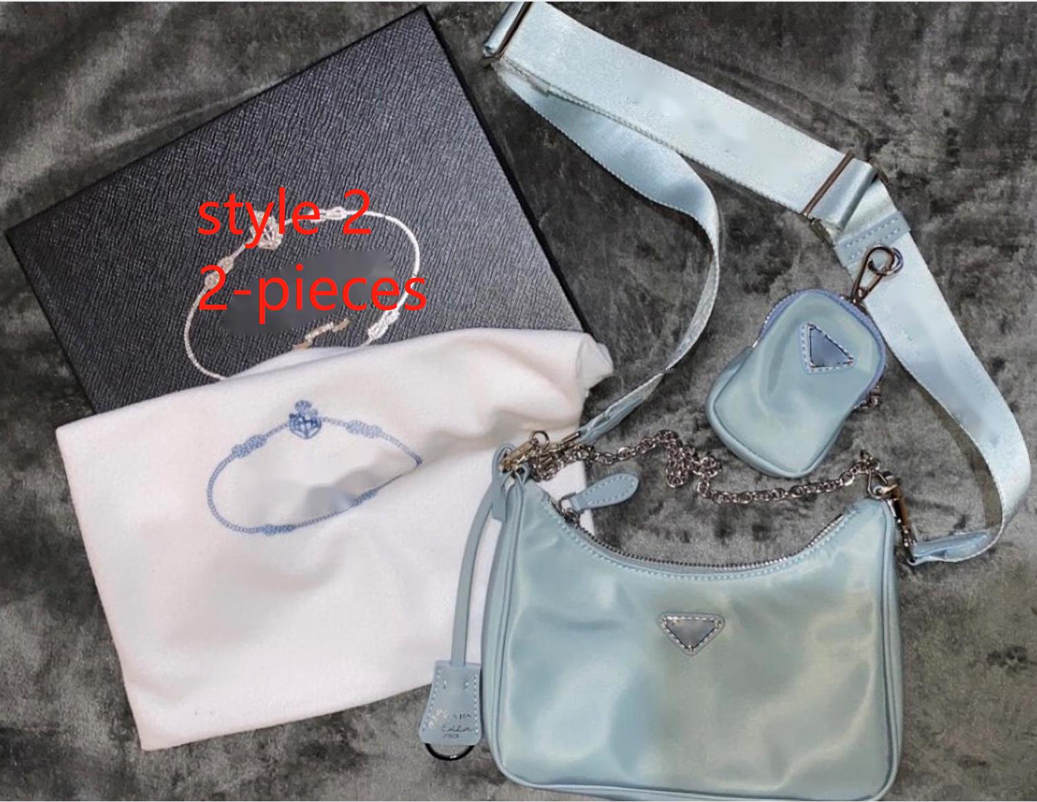 

2021 Famale Shoulder Bags Handbag Fashion Baguette Nylon Lady High Quality Desginer Underarm Bag with Box PD2001073, Styel 1 - blue
