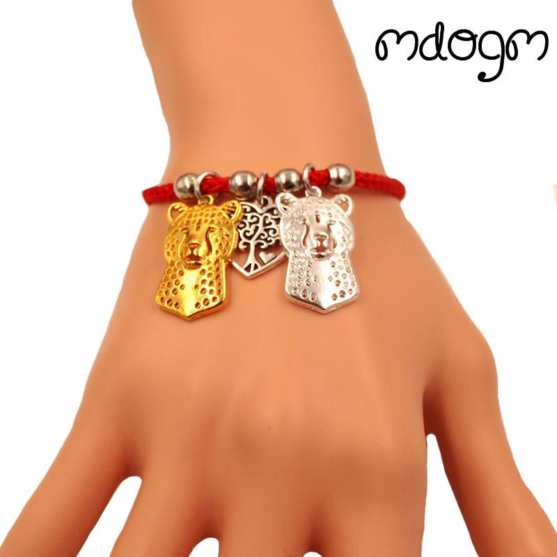 

Cheetah Animal Charm Bracelet For Women Men Couple Love Rope Male Female Pearl Red Heart Black Girls jewelry