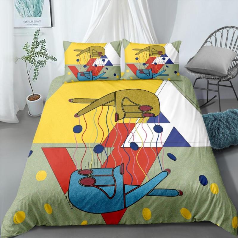 

Modernist Style Printed Quilt Cover Fashion Bedding Set Hand Eye Pattern Duvet Cover 2-3 Pcs Set Bed with Pillowcases, As picture
