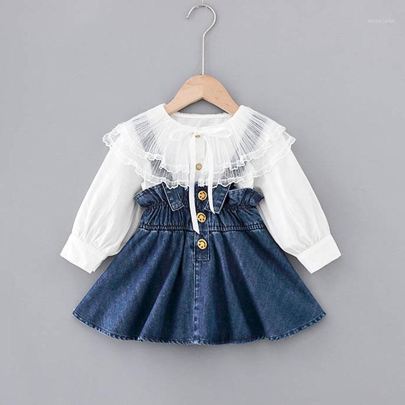 

1-5Y Kids Baby Girl Clothes Suits Princess Kids Girls Outfits Spring Blouse Tops Overalls Strap Denim Dress Girls Set1, Ah647white