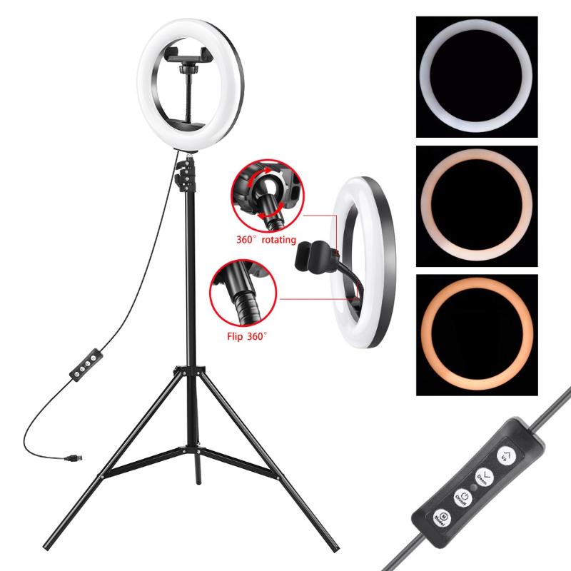 

Video Light Dimmable LED Selfie Ring Light USB ring lamp Photography with Phone Holder 1M tripod stand for Makeup Youtube