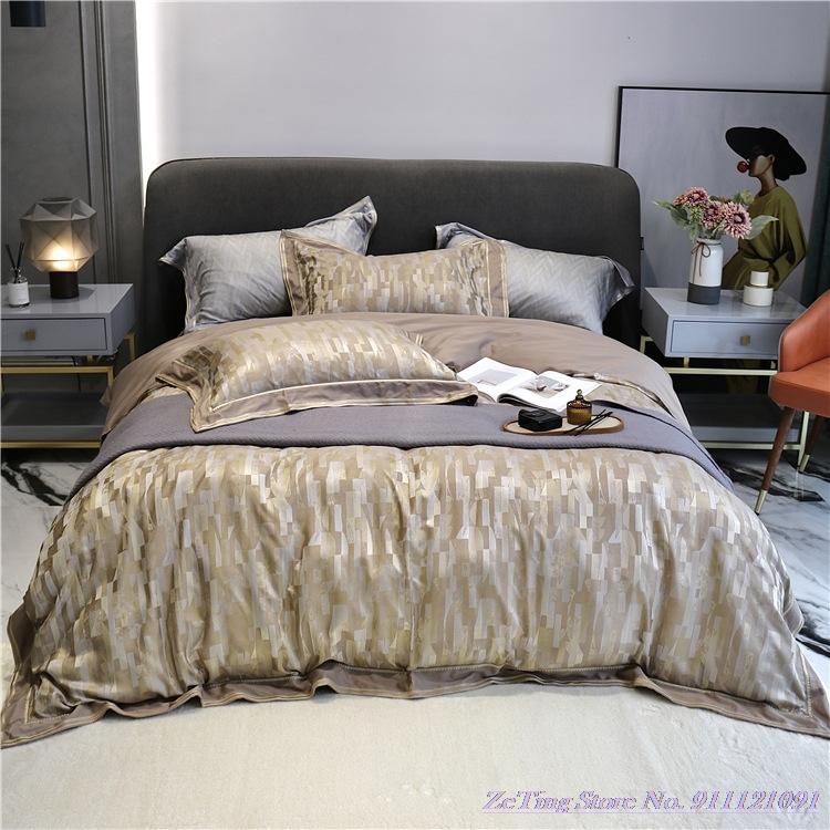 

Cool 4pcs Pure Cotton Bedding Set High-end European luxury 100 satin jacquard Home Textile simple atmospheric model 1.8m bedding, Green