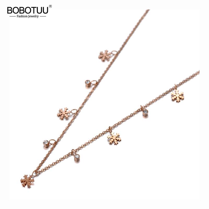 

Chokers BOBOTUU Original Design Titanium Stainless Steel Snowflake Charm Choker Necklaces Bohemia CZ Crystal Necklace For Women BN20011