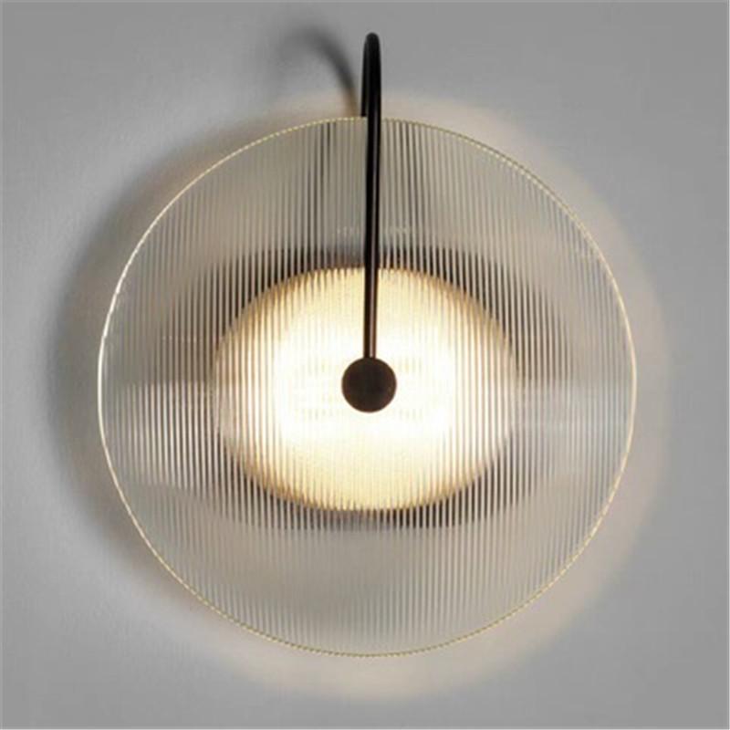 

Postmodern Creative Disc Glass Bedside Wall Lamp Concise Art Loft Bedroom Sofa Background Led Wall Sconce Lighting