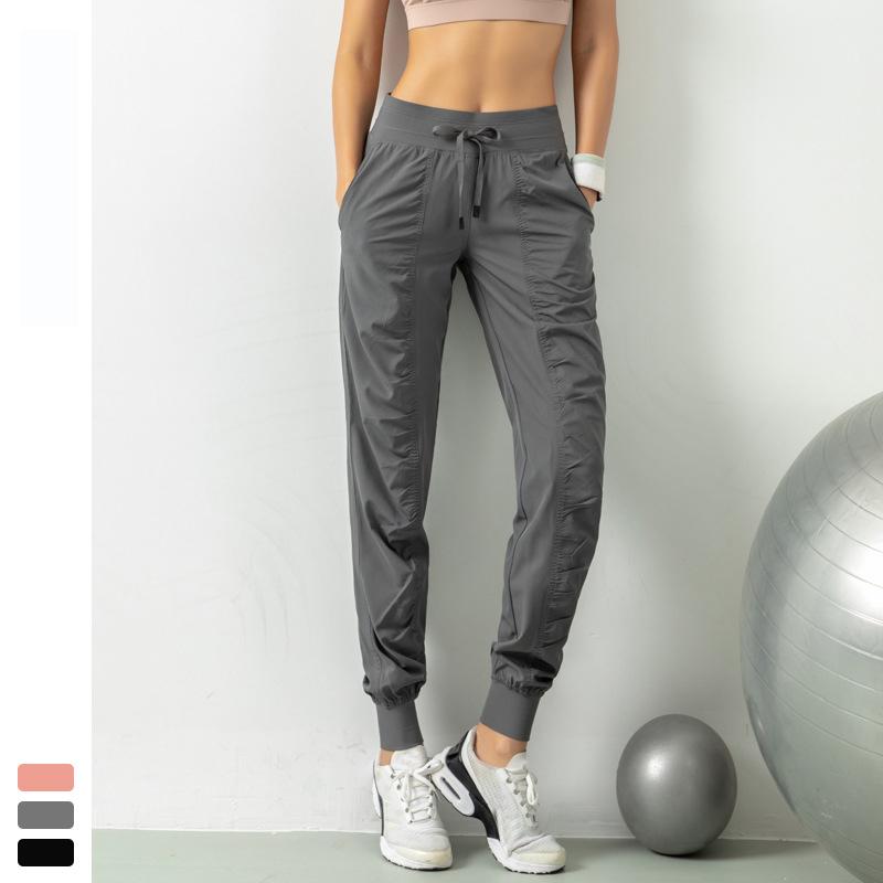 

Autumn Fitness Pants Breathable Ladies Sports Pants Thin and Loose Ropa De Mujer Running Nine-Point Pocket Casual Yoga, Black