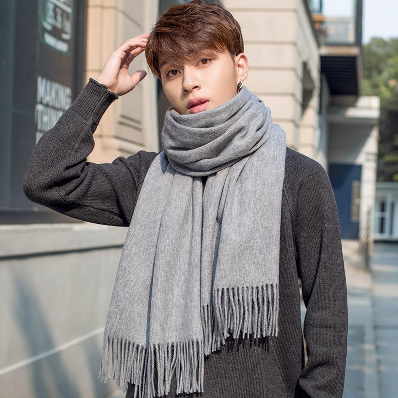 

Winter 100% Lamb Wool Scarf Men Neck Warmer Thicken Gray Wraps Foulard for Man's Cashmere Echarpe Pure Wool Scarves1