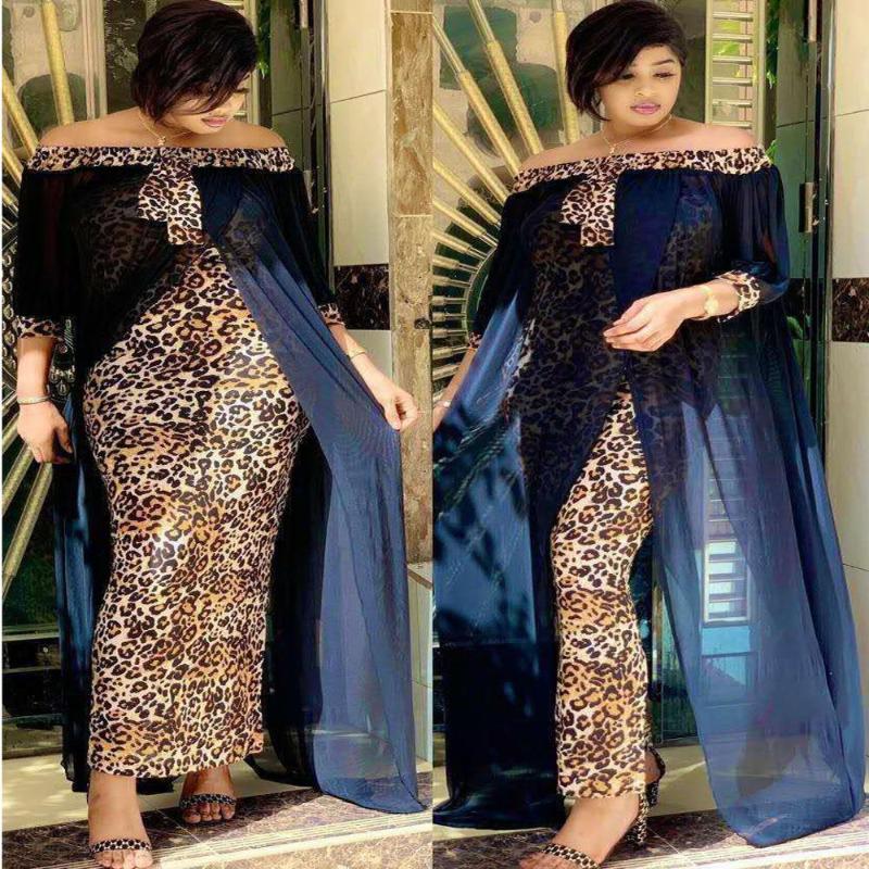 

tilapia fashion loose leopard women maxi long split gown leisure outdoor patchwork strapless sexy african dress, Black