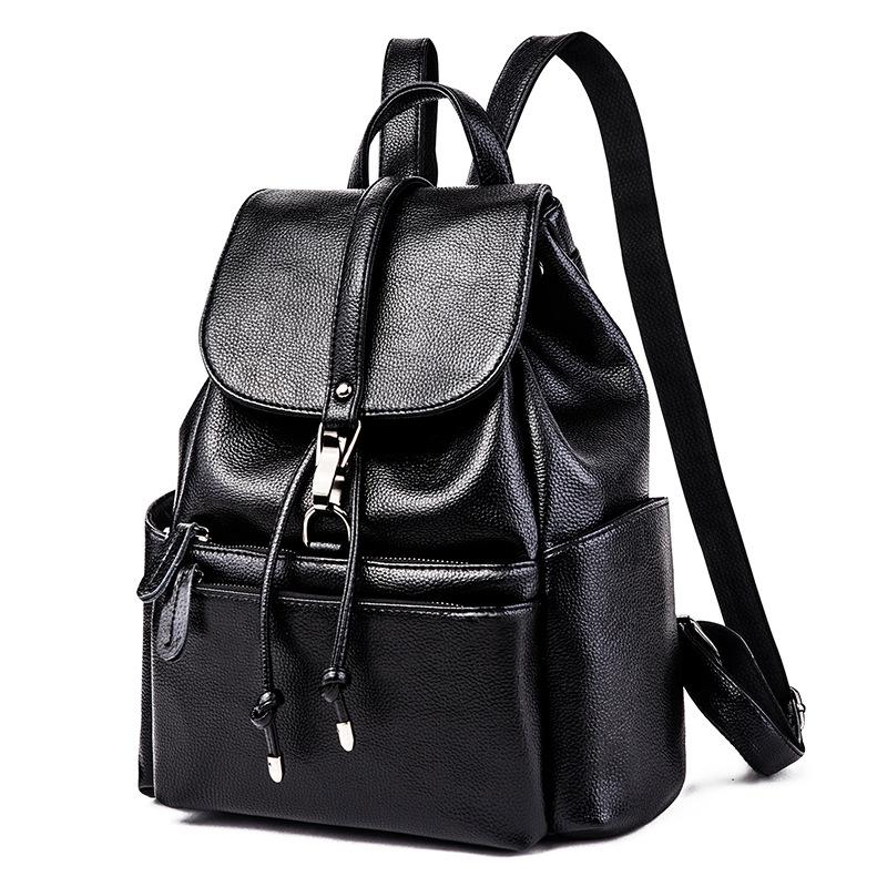 

2020 New Women'S Backpack Fashion Lychee Pattern Female Bag Korean Student Bag Summer Backpack, Black
