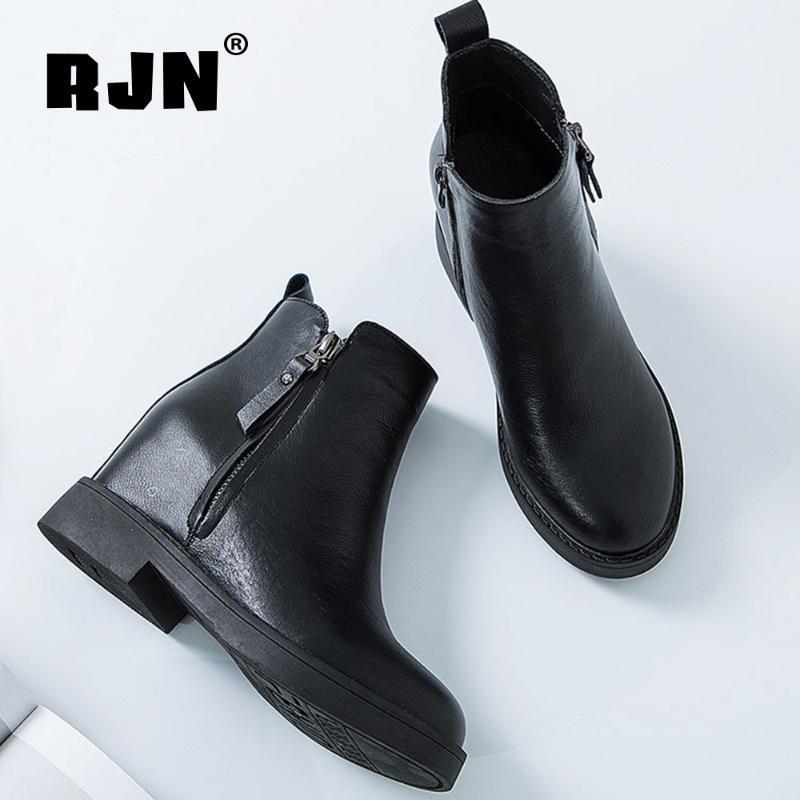 

RJN Height Increase Boots Women Zipper Casual Antislip Square Low Heel Short Boots Shoes RO5141, Black