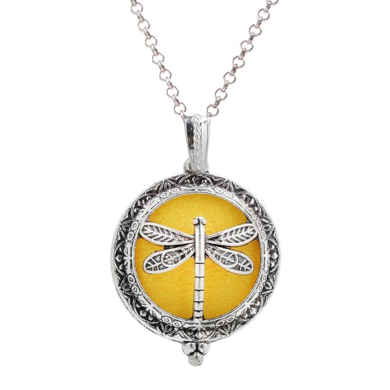 

Pendant Necklaces 1pc Floating Antique Dragonfly Magnetic Open Round 30MM Locket Essential Oil Diffuser Charms Necklace