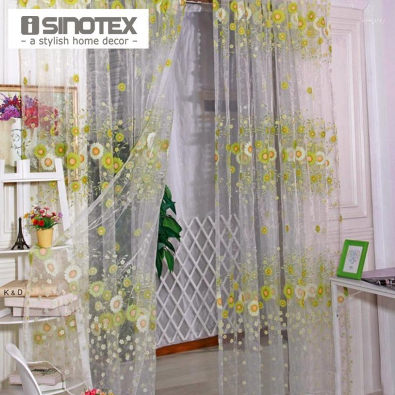 

iSINOTEX Floral Printed Window Curtain Fabric Living Room Transparent Sheer Tulle Voile Screening 1PCS/Lot1, Rod pocket