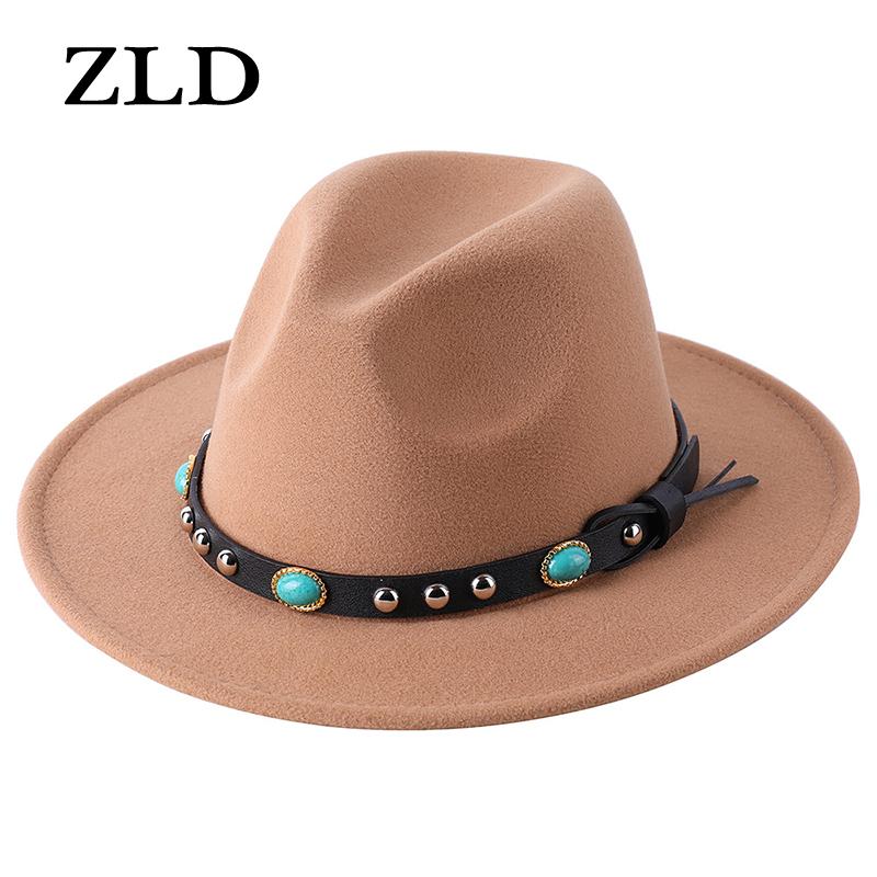 

ZLD Classic British Fedora Hat Men Women Imitation Woolen Winter Felt Hats Fashion Cowboy Retro ladies elegant cap Jazz Hat, 17
