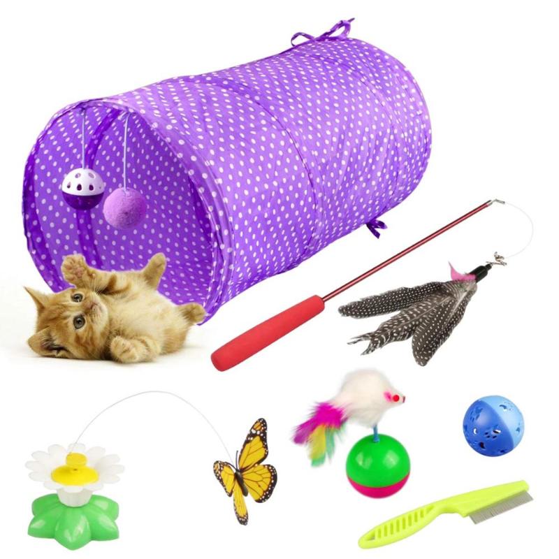 

Kitten Toys Variety Pack Cat Toys Set Including Cat Tunnel, Funny Stick, Electric butterfly & Lot More for Cats 6 Pieces